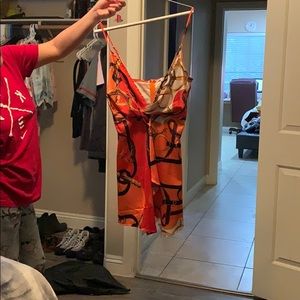 Orange gold slit dress